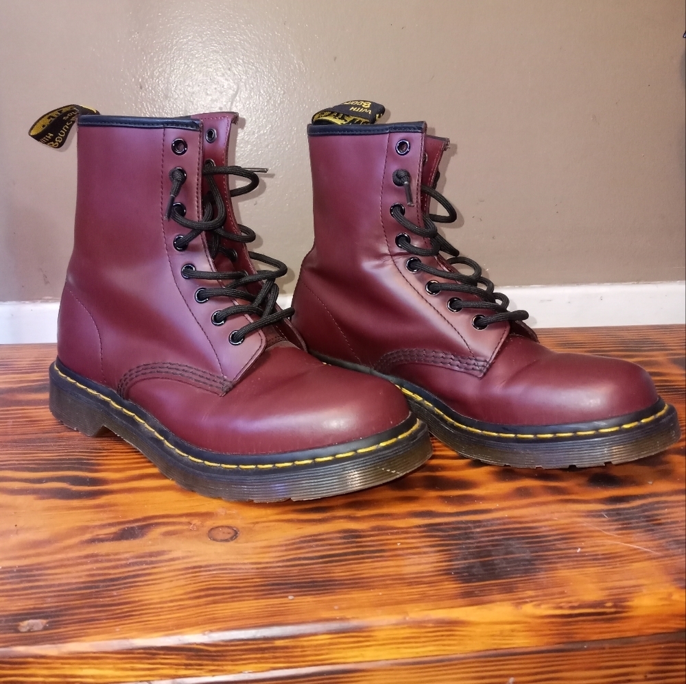 Dr Doc Martens Ox Blood Red 1460 Leather Lace Up Combat Moto Boots Size 9
